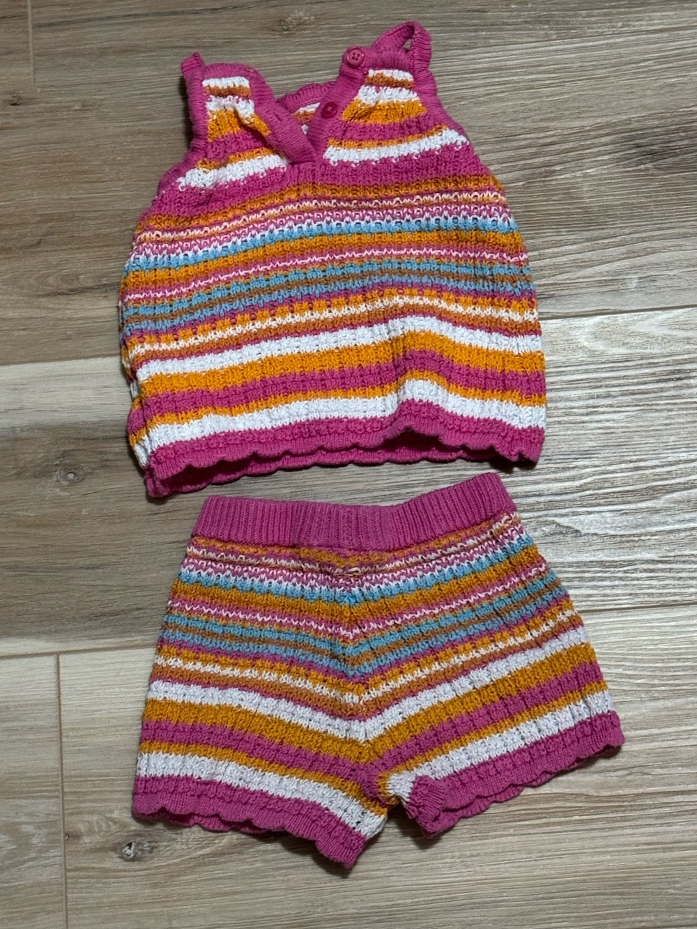 Jessica Simpson Baby Girl Multicolor Striped Crochet Knit Cami & Shorts Set 12M